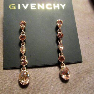 Givenchy Gold Plate Post Drop Dangle Pink/Gold Crystal Rhinestone Earrings Marke